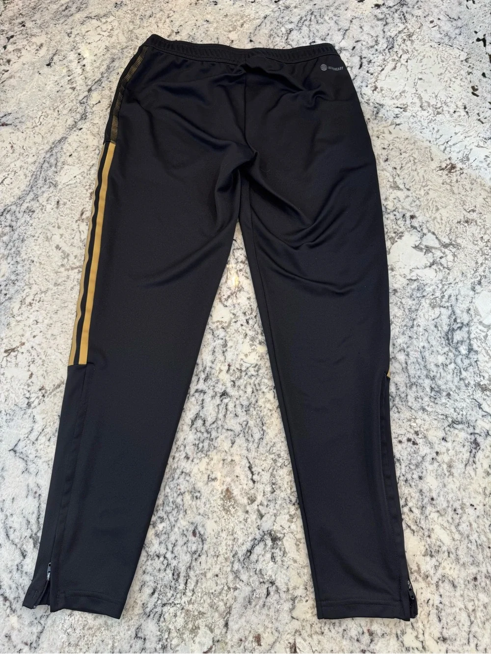 Adidas Black Gold 3 Stripe Track Pants Medium Ankle Zip